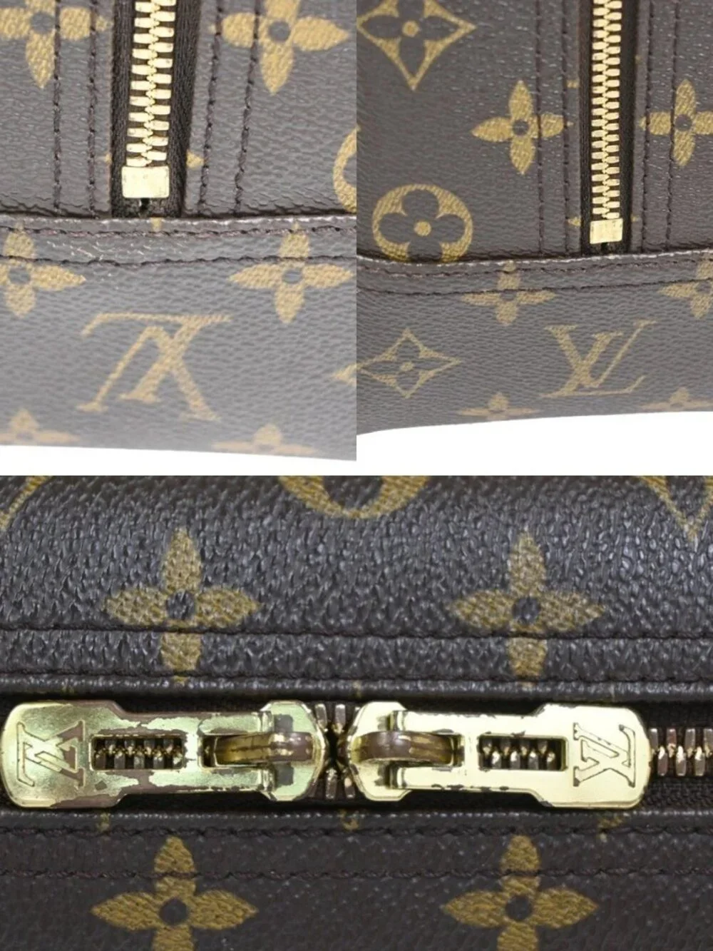 LOUIS VUITTON LV Logo Deauville Hand Bag Monogram Leather Brown